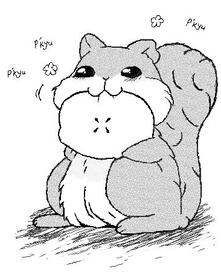 image of a small squirrel eating a peice of bread. it is a character named ao from the anime yona of the dawn