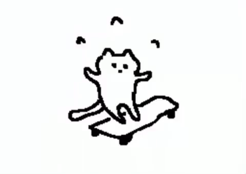 a moving image of a cat skaeboarding in a cartoon doodle style